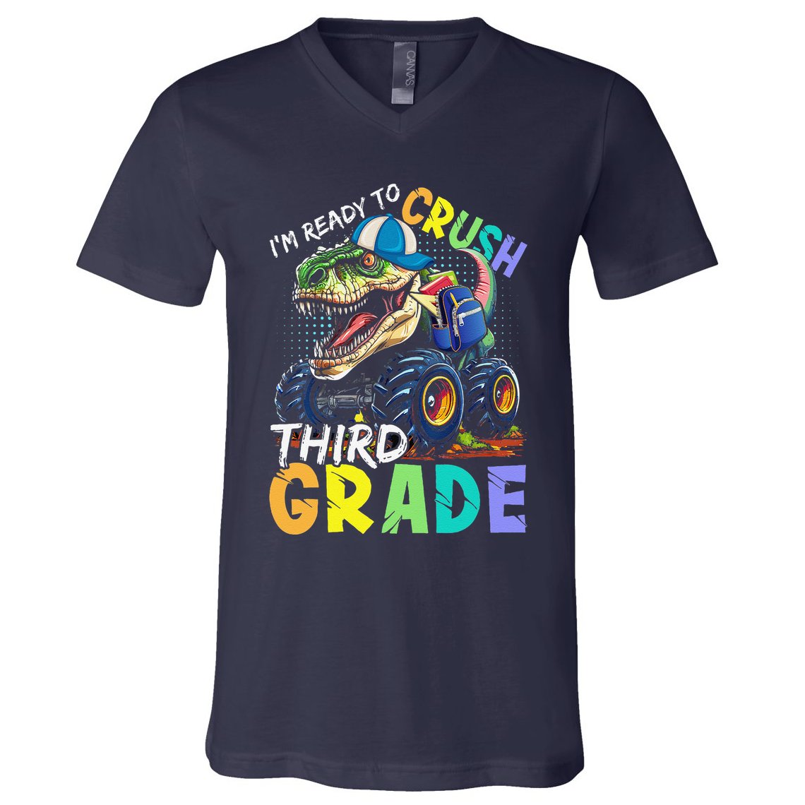 IM Ready To Crush Third Grade Monster Truck Dinosaur V-Neck T-Shirt