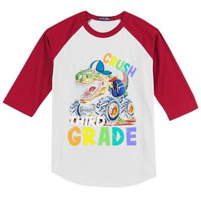 IM Ready To Crush Third Grade Monster Truck Dinosaur Kids Colorblock Raglan Jersey