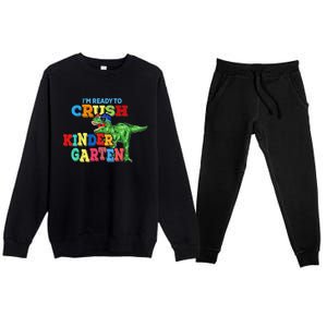 I'm Ready To Crush Kindergarten Dinosaur Back To School Kid Premium Crewneck Sweatsuit Set