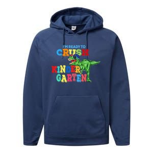 I'm Ready To Crush Kindergarten Dinosaur Back To School Kid Performance Fleece Hoodie