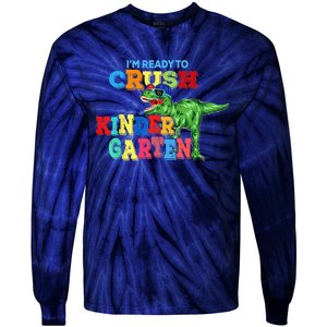 I'm Ready To Crush Kindergarten Dinosaur Back To School Kid Tie-Dye Long Sleeve Shirt