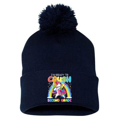 Im Ready To Crush Second Grade Unicorn Back To School Gift Pom Pom 12in Knit Beanie