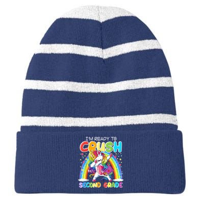 Im Ready To Crush Second Grade Unicorn Back To School Gift Striped Beanie with Solid Band