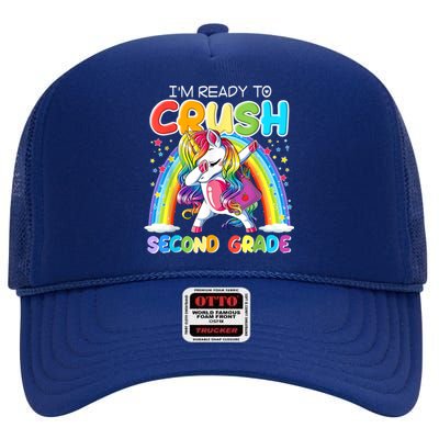 Im Ready To Crush Second Grade Unicorn Back To School Gift High Crown Mesh Back Trucker Hat