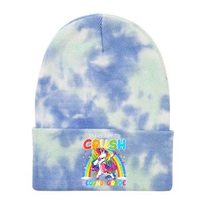 Im Ready To Crush Second Grade Unicorn Back To School Gift Tie Dye 12in Knit Beanie