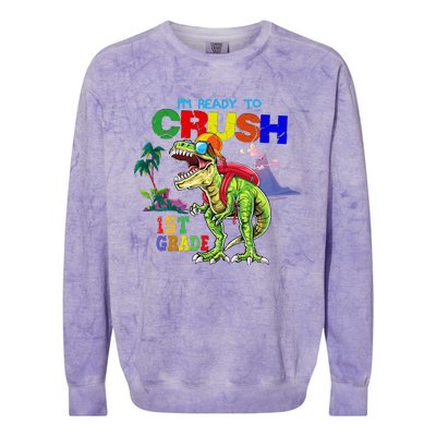 I'm Ready To Crush 1st Grade Back to School Dinosaur Colorblast Crewneck Sweatshirt