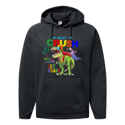 I'm Ready To Crush 1st Grade Back to School Dinosaur Performance Fleece Hoodie