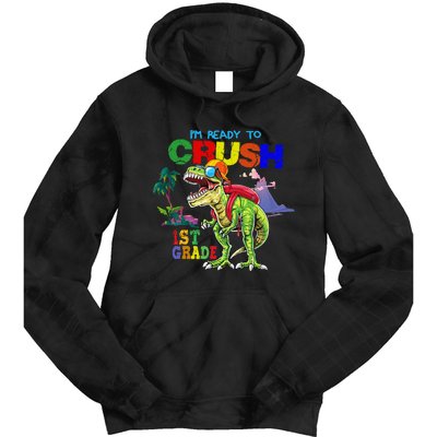 I'm Ready To Crush 1st Grade Back to School Dinosaur Tie Dye Hoodie