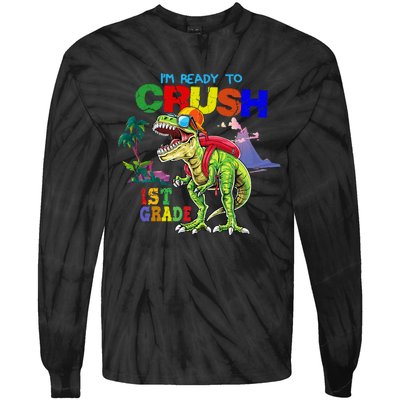 I'm Ready To Crush 1st Grade Back to School Dinosaur Tie-Dye Long Sleeve Shirt