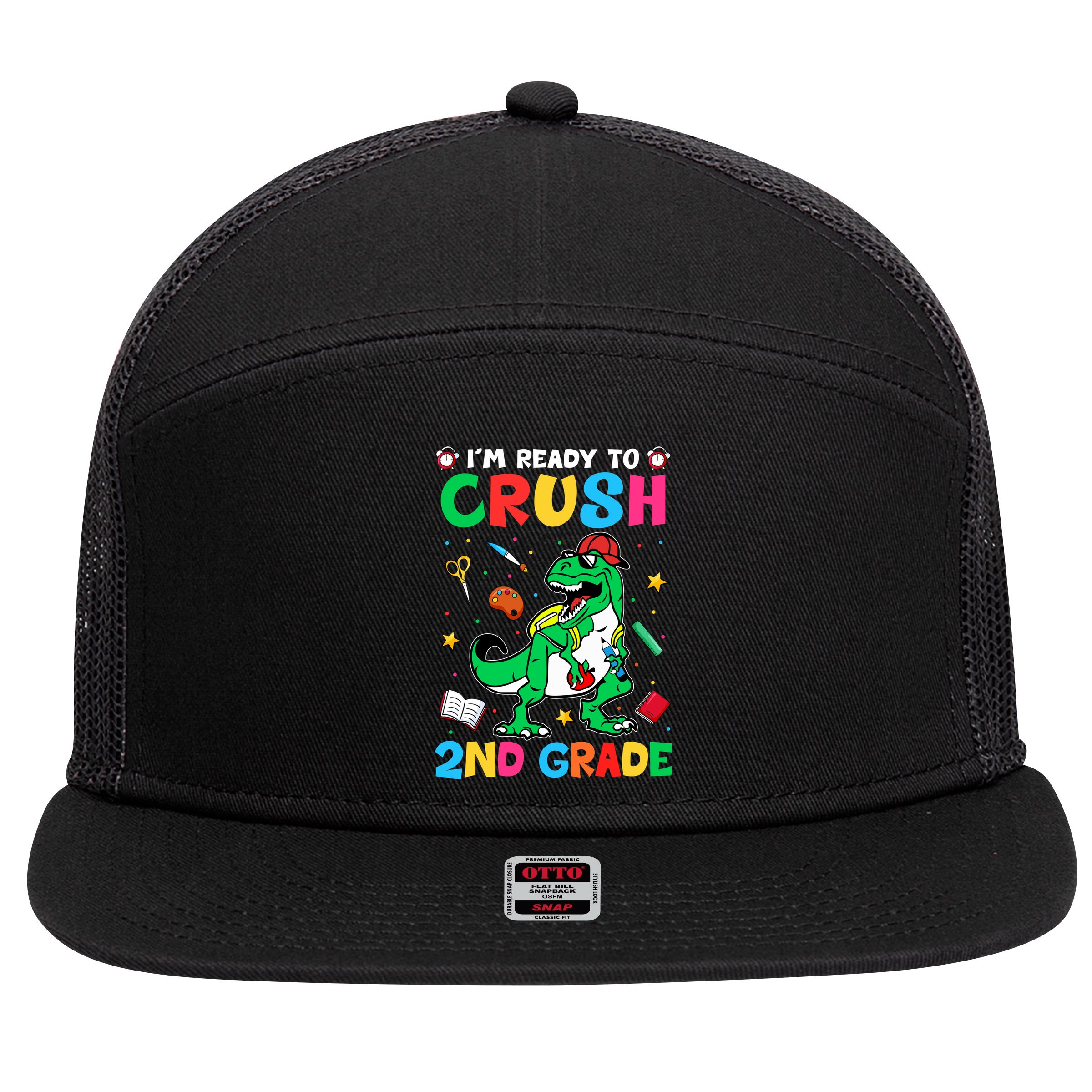 I'm Ready To Crush 2nd Grade Dinosaur Back To School 7 Panel Mesh Trucker Snapback Hat