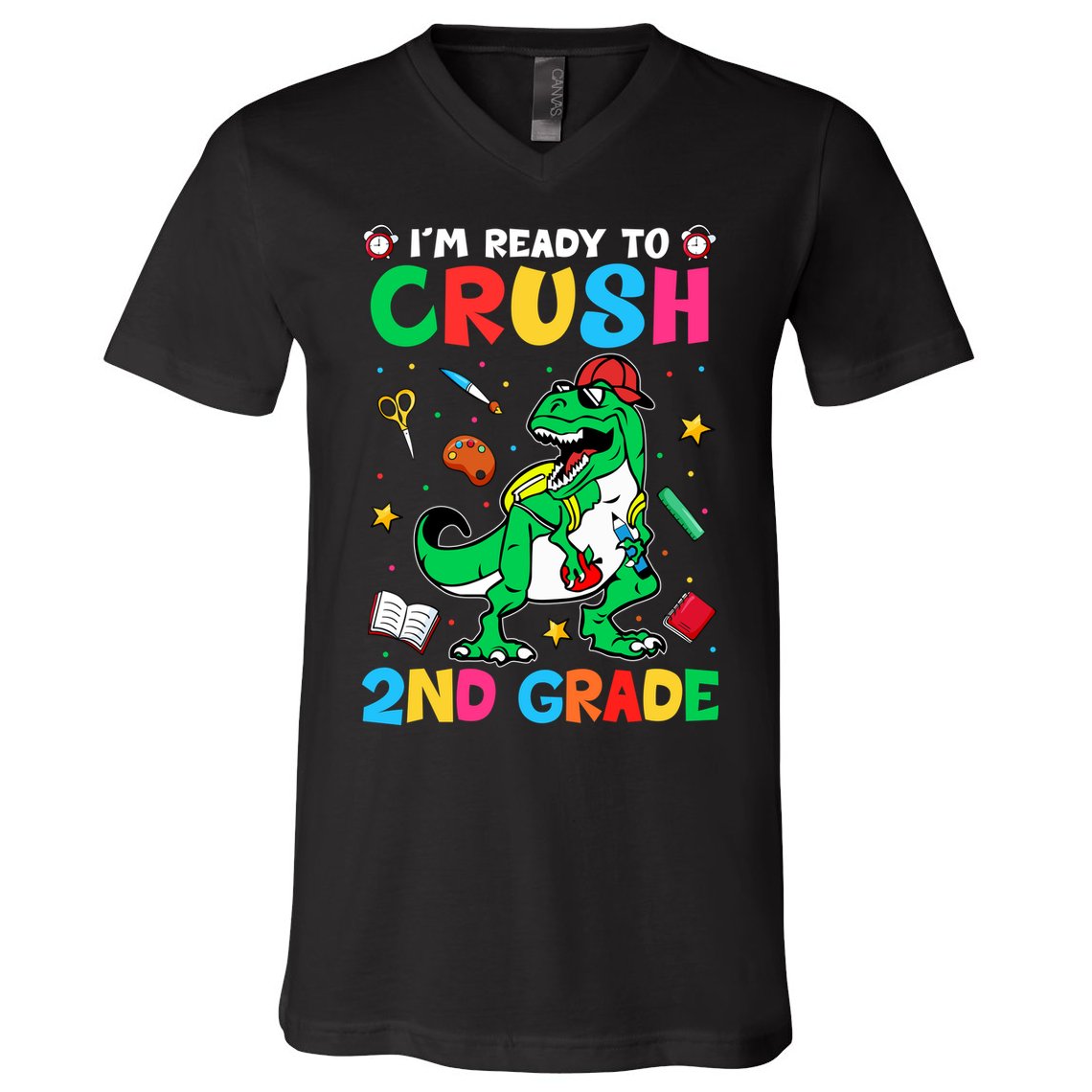 I'm Ready To Crush 2nd Grade Dinosaur Back To School V-Neck T-Shirt