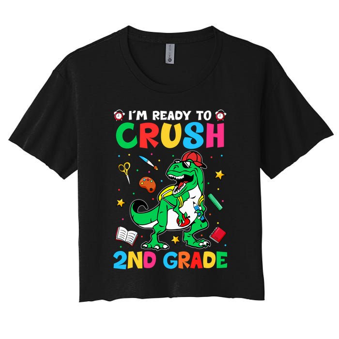I'm Ready To Crush 2nd Grade Dinosaur Back To School Women's Crop Top Tee