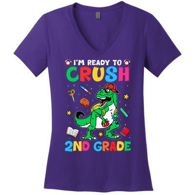I'm Ready To Crush 2nd Grade Dinosaur Back To School Women's V-Neck T-Shirt