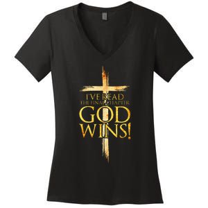 IVe Read The Final Chapter God Wins Christian Faith Cross Women's V-Neck T-Shirt