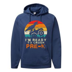 Im Ready To Crush Pre K Dino Monster Truck Back To School Performance Fleece Hoodie