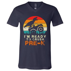 Im Ready To Crush Pre K Dino Monster Truck Back To School V-Neck T-Shirt