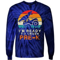 Im Ready To Crush Pre K Dino Monster Truck Back To School Tie-Dye Long Sleeve Shirt