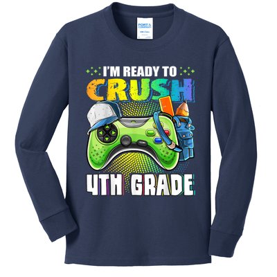 Im Ready To Crush 4th Grade Back To School Video Game Boy Kids Long Sleeve Shirt