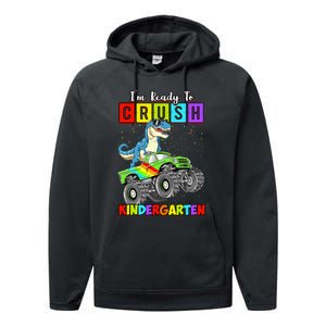 I'm Ready To Crush Kindergarten Dinosaur Back To School Performance Fleece Hoodie