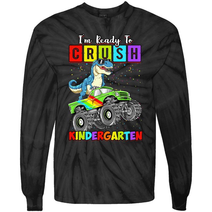 I'm Ready To Crush Kindergarten Dinosaur Back To School Tie-Dye Long Sleeve Shirt