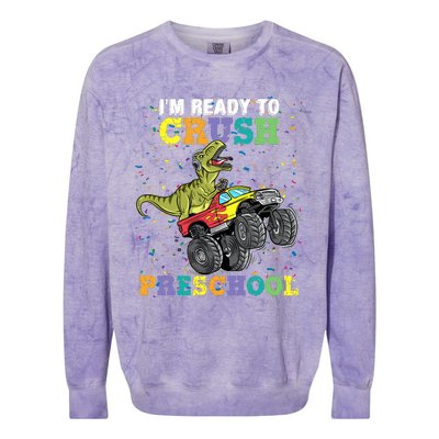 IM Ready To Crush Pre K Monster Truck Dinosaur T Rex Boy Colorblast Crewneck Sweatshirt