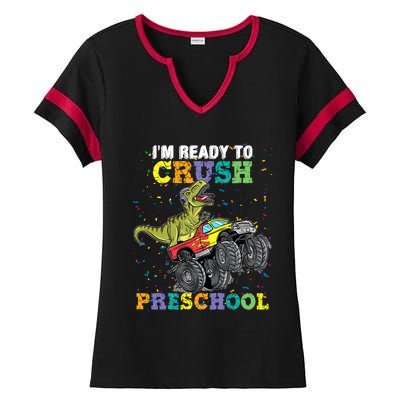 IM Ready To Crush Pre K Monster Truck Dinosaur T Rex Boy Ladies Halftime Notch Neck Tee