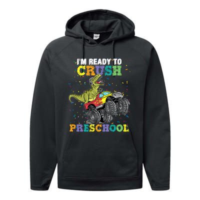 IM Ready To Crush Pre K Monster Truck Dinosaur T Rex Boy Performance Fleece Hoodie