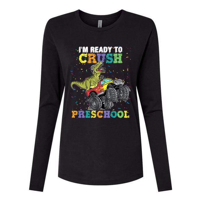 IM Ready To Crush Pre K Monster Truck Dinosaur T Rex Boy Womens Cotton Relaxed Long Sleeve T-Shirt