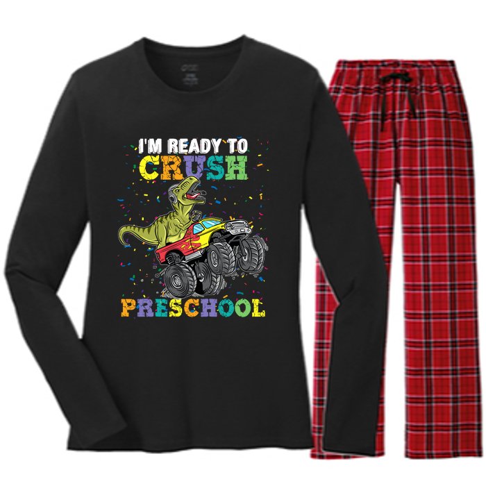 IM Ready To Crush Pre K Monster Truck Dinosaur T Rex Boy Women's Long Sleeve Flannel Pajama Set 