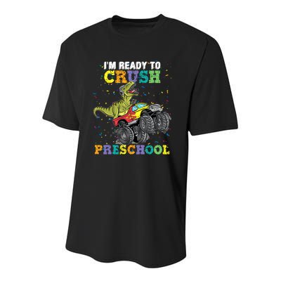 IM Ready To Crush Pre K Monster Truck Dinosaur T Rex Boy Youth Performance Sprint T-Shirt