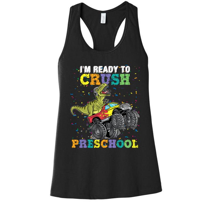 IM Ready To Crush Pre K Monster Truck Dinosaur T Rex Boy Women's Racerback Tank