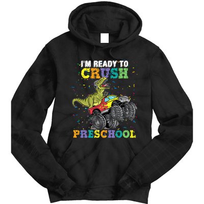 IM Ready To Crush Pre K Monster Truck Dinosaur T Rex Boy Tie Dye Hoodie