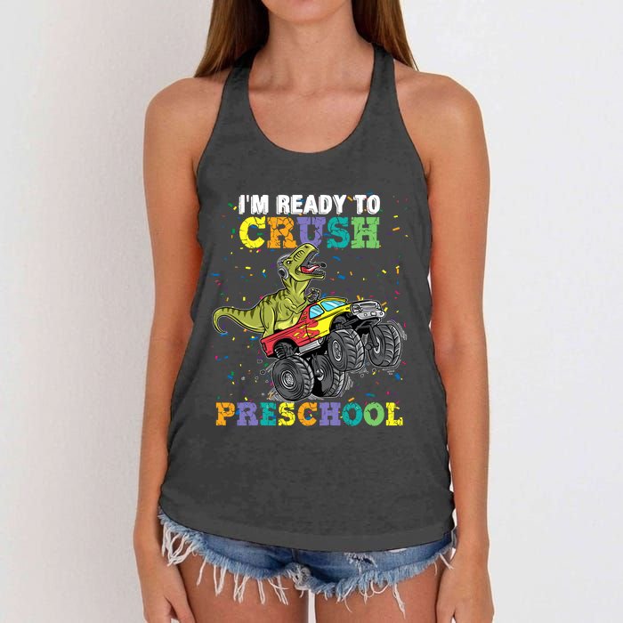 IM Ready To Crush Pre K Monster Truck Dinosaur T Rex Boy Women's Knotted Racerback Tank