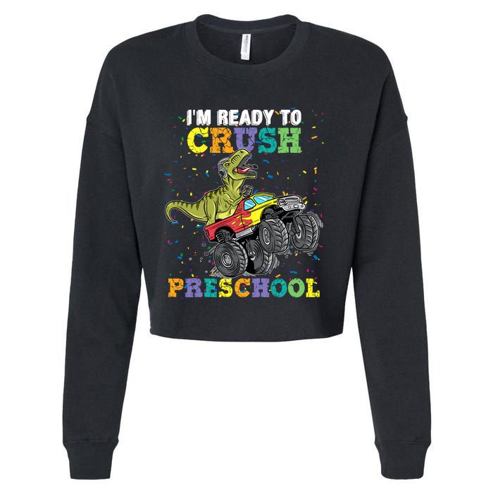 IM Ready To Crush Pre K Monster Truck Dinosaur T Rex Boy Cropped Pullover Crew