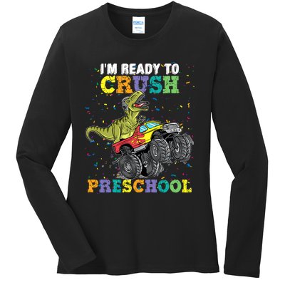 IM Ready To Crush Pre K Monster Truck Dinosaur T Rex Boy Ladies Long Sleeve Shirt