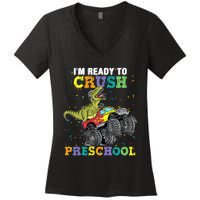 IM Ready To Crush Pre K Monster Truck Dinosaur T Rex Boy Women's V-Neck T-Shirt