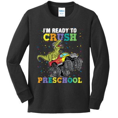 IM Ready To Crush Pre K Monster Truck Dinosaur T Rex Boy Kids Long Sleeve Shirt