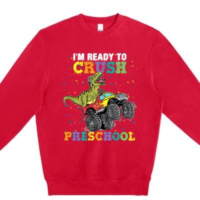 IM Ready To Crush Pre K Monster Truck Dinosaur T Rex Boy Premium Crewneck Sweatshirt