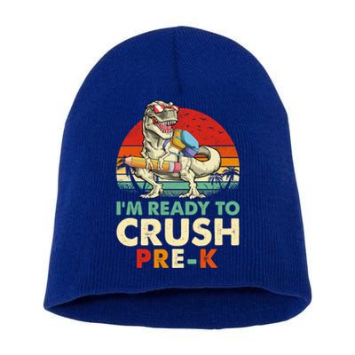 Im Ready To Crush PreK Retro Dinosaur Funny Back To School Gift Short Acrylic Beanie