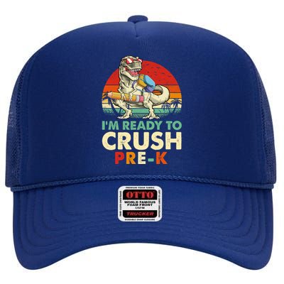 Im Ready To Crush PreK Retro Dinosaur Funny Back To School Gift High Crown Mesh Back Trucker Hat