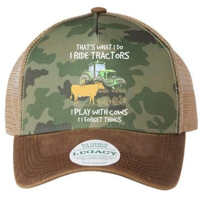 I Ride Tractors I Play With Cows And I Forget Things Farmer Legacy Tie Dye Trucker Hat