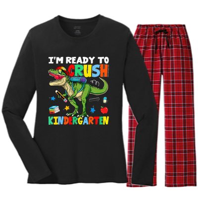 I'm Ready To Crush Kindergarten Back To School Dinosaur Women's Long Sleeve Flannel Pajama Set 