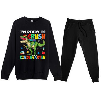 I'm Ready To Crush Kindergarten Back To School Dinosaur Premium Crewneck Sweatsuit Set