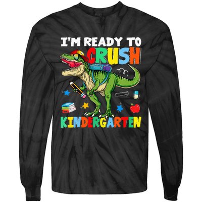 I'm Ready To Crush Kindergarten Back To School Dinosaur Tie-Dye Long Sleeve Shirt