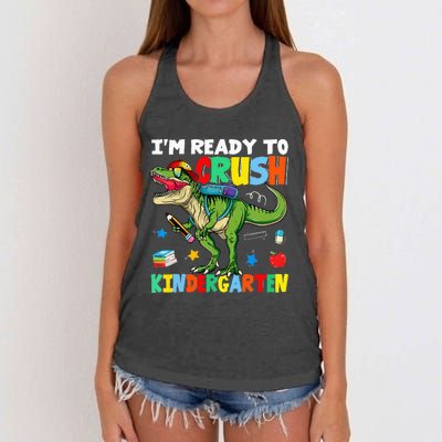 I'm Ready To Crush Kindergarten Back To School Dinosaur Women's Knotted Racerback Tank