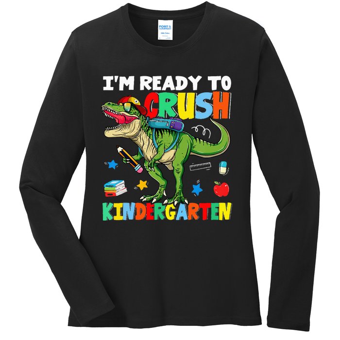 I'm Ready To Crush Kindergarten Back To School Dinosaur Ladies Long Sleeve Shirt