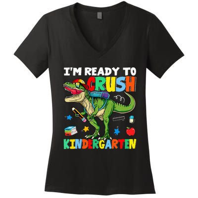 I'm Ready To Crush Kindergarten Back To School Dinosaur Women's V-Neck T-Shirt