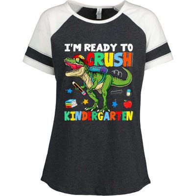 I'm Ready To Crush Kindergarten Back To School Dinosaur Enza Ladies Jersey Colorblock Tee