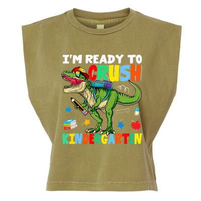 I'm Ready To Crush Kindergarten Back To School Dinosaur Garment-Dyed Women's Muscle Tee