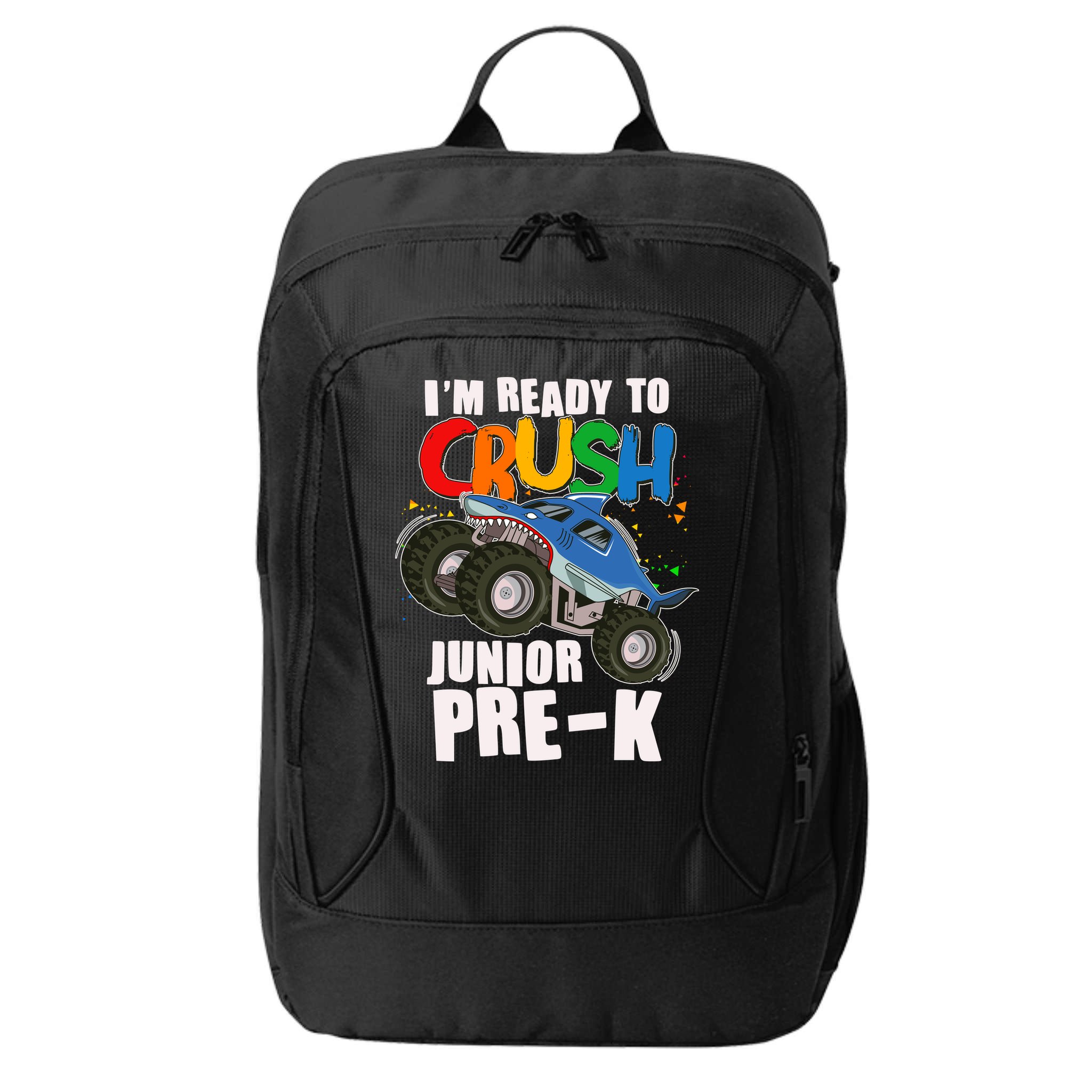 Im Ready To Crush Junior Pre K Shark Monster Truck City Backpack